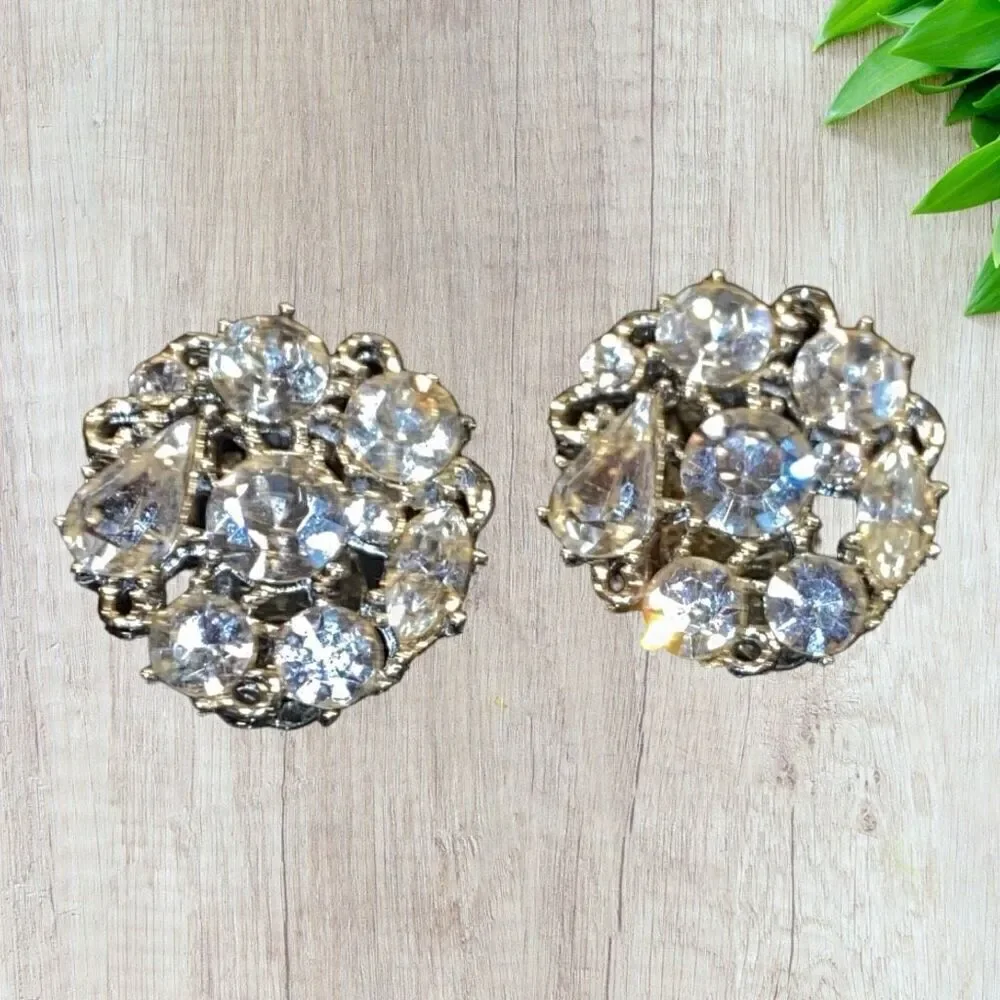 Beautiful Vintage Rhinestone Clip-on Earrings Rhapsody